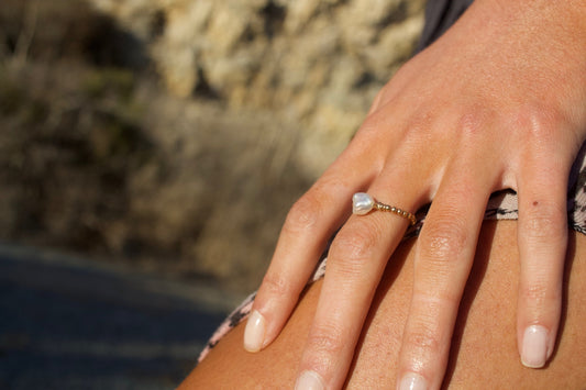Beaded Freshwater Keshi Pearl Ring by Toasted Jewelry