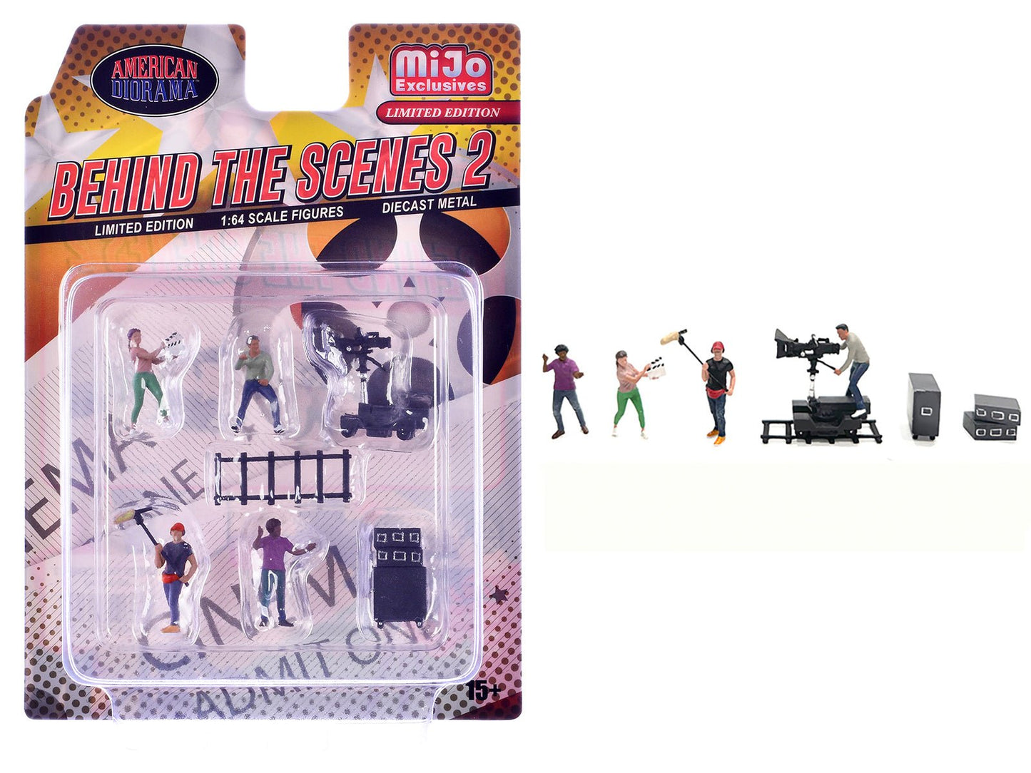 "Behind The Scenes #2" 7 piece (4 People 3 Accessories) Diecast Figures Set 1/64 Scale Models by American Diorama  free shipping USA