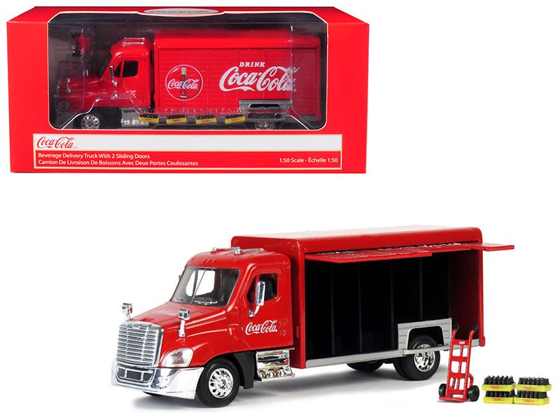 Beverage Delivery Truck "Coca-Cola" with Handcart and 4 Bottle Cases 1/50 Diecast Model by Motorcity Classics  free shipping USA