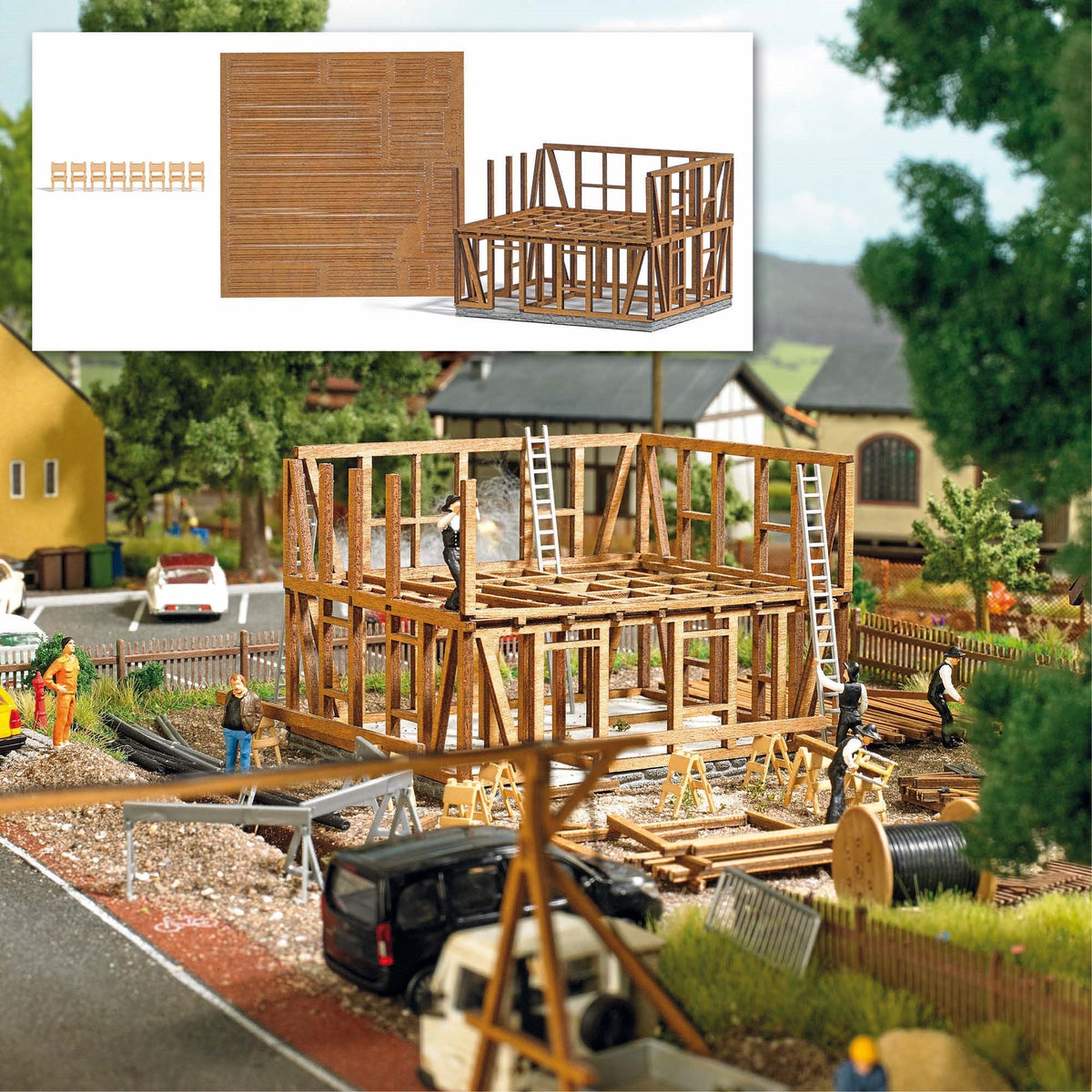 Busch 1371 HO Scale Half-Timbered House Under Construction Kit