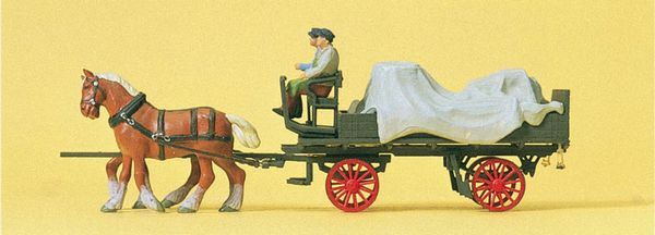 Preiser 30446 HO Scale Farm Equipment Horse-Drawn Wagon w/Tarp & 2