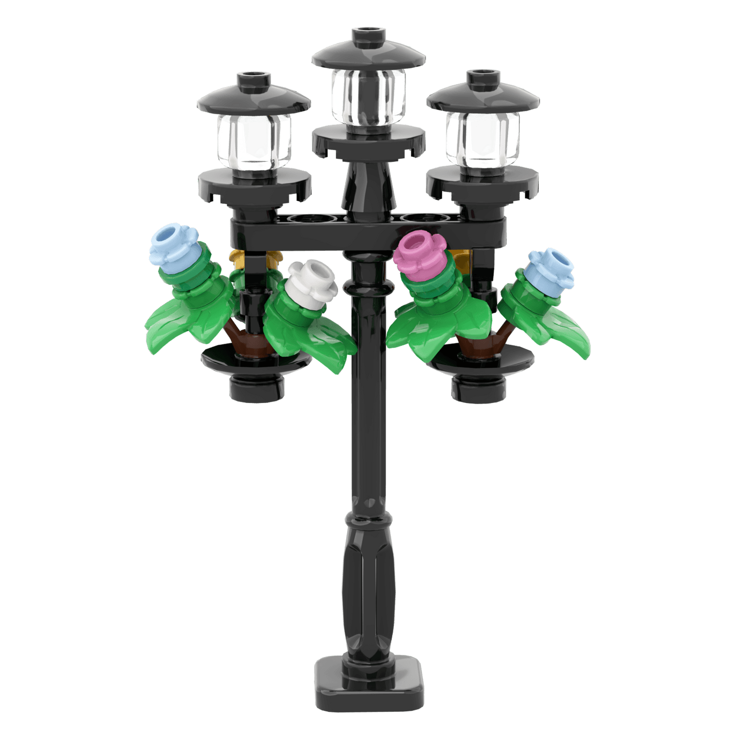 Black City Lamppost with Two Hanging Flower Baskets - Build Kit - Made Using LEGO® Parts