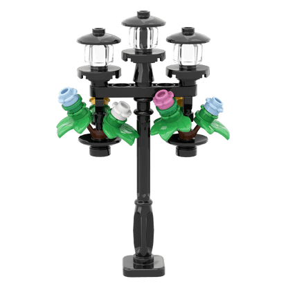 Black City Lamppost with Two Hanging Flower Baskets - Build Kit - Made Using LEGO® Parts