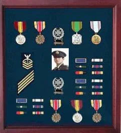 Military Medal Case, Shadow Box photo Holder, Military Medal Cherry Case