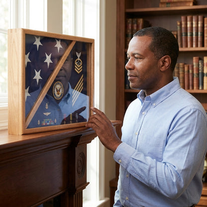 Air Force Blue - Wood Flag Display Case - Fit 3' x 5' Flag.