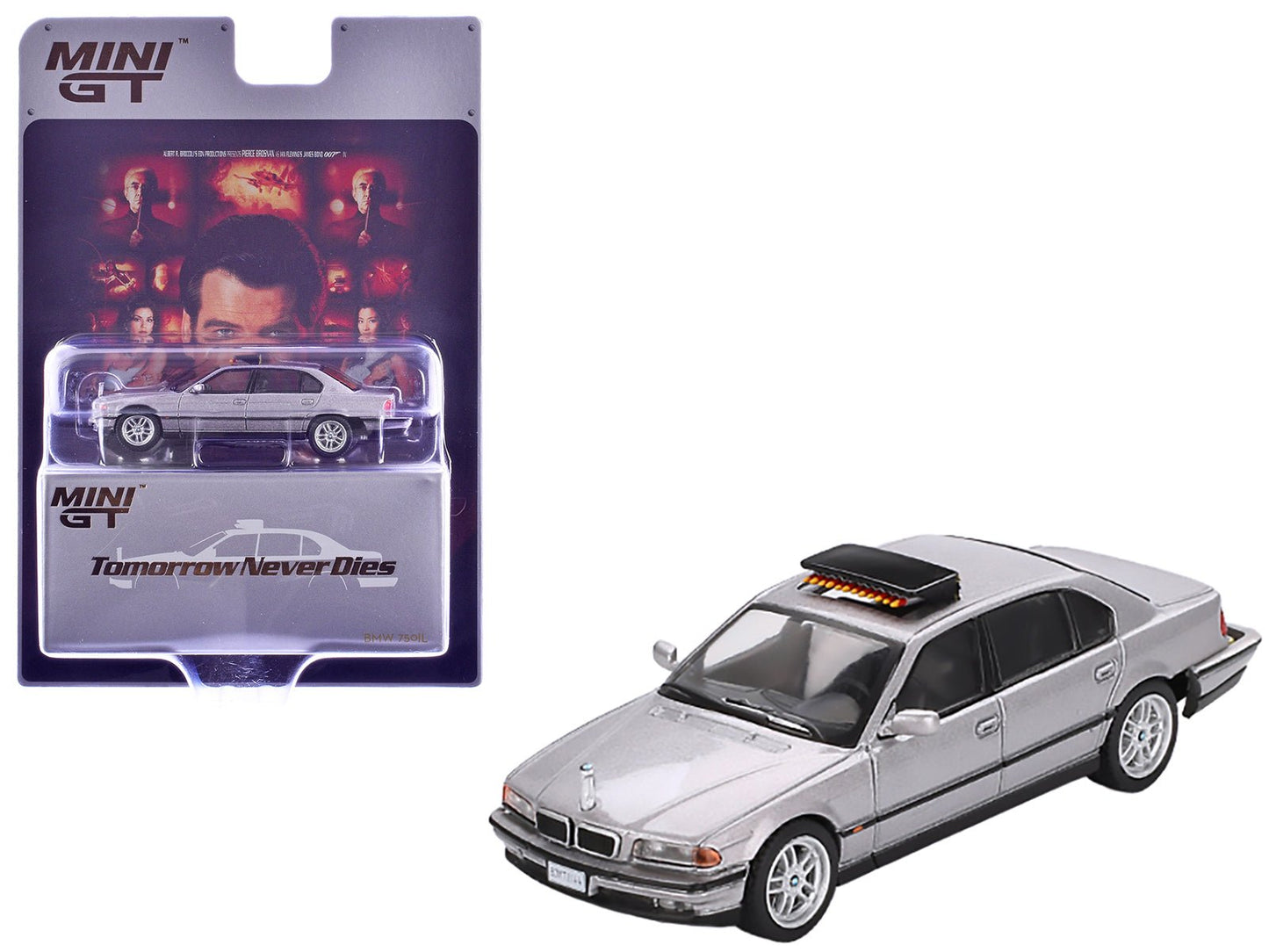 BMW 750IL Gray Metallic 007 James Bond "Tomorrow Never Dies" (1997) Movie Limited Edition 1/64 Diecast Model Car by Mini GT  free shipping USA