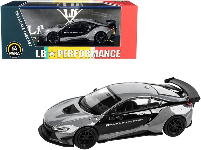 BMW i8 Liberty Walk Gray and Black "LB Performance" Series 1/64 Diecast Model Car by Paragon  free shipping USA