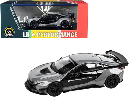 BMW i8 Liberty Walk Gray and Black "LB Performance" Series 1/64 Diecast Model Car by Paragon  free shipping USA