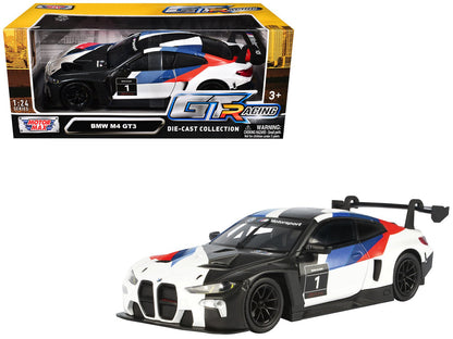 BMW M4 GT3 #1 White with Black Blue and Red Graphics "GT Racing" Series 1/24 Diecast Model Car by Motormax  free shipping USA