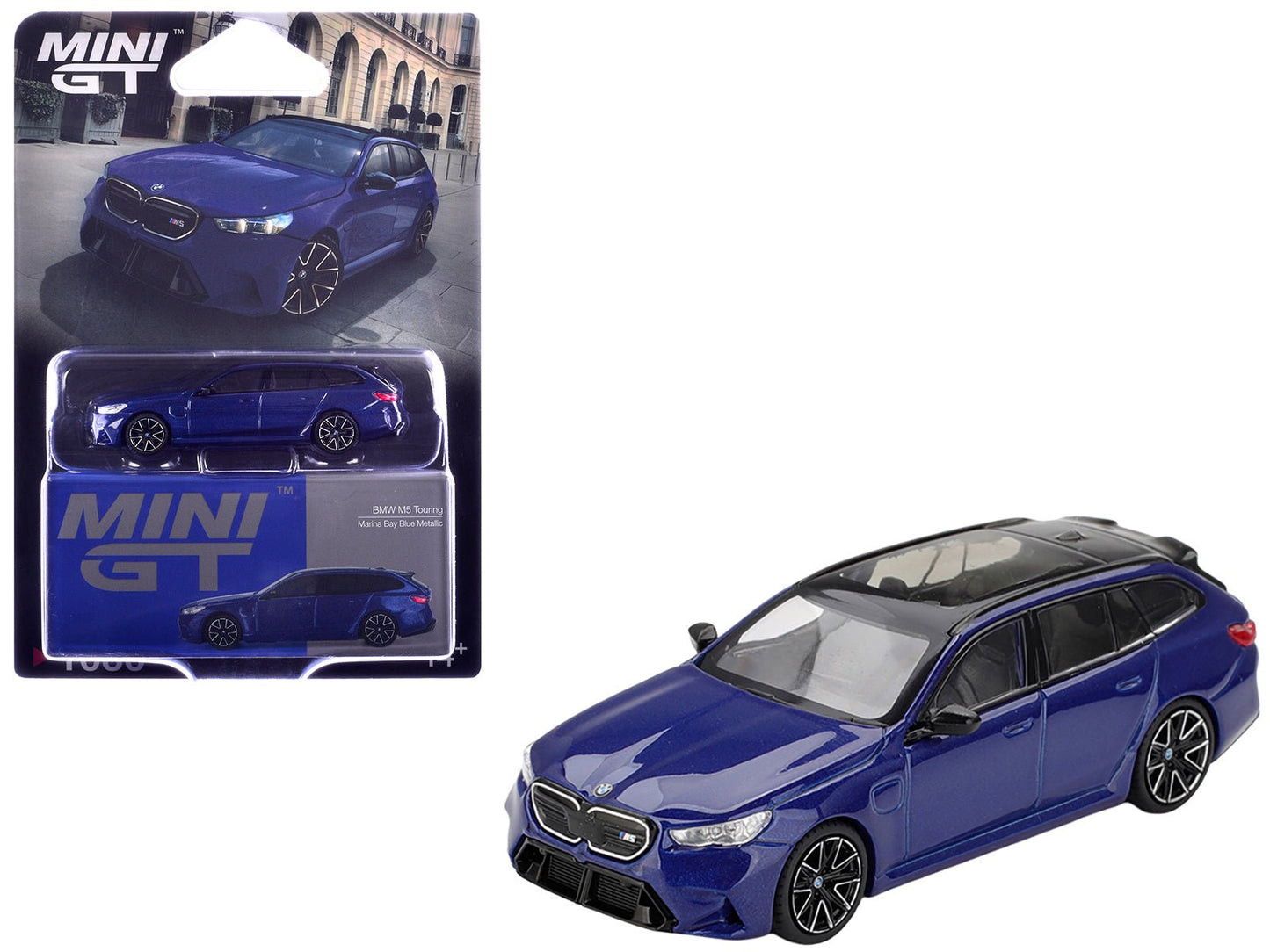 BMW M5 Touring Marina Bay Blue Metallic with Black Top and Sun Roof Limited Edition 1/64 Diecast Model Car by Mini GT  free shipping USA