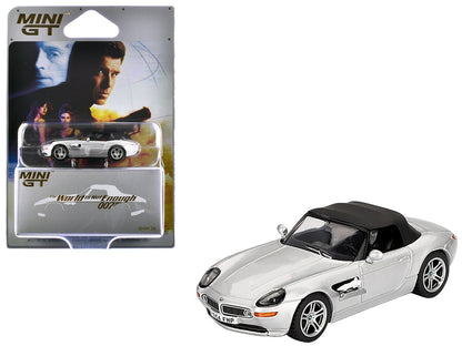 BMW Z8 Silver Metallic with Black Soft Top 007 James Bond "The World Is Not Enough" (1999) Movie Limited Edition 1/64 Diecast Model Car by Mini GT  free shipping USA