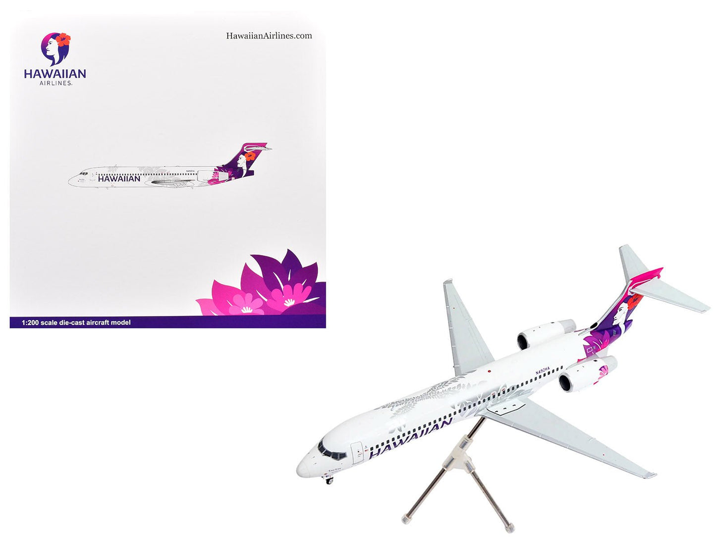 Boeing 717-200 Commercial Aircraft "Hawaiian Airlines" (N492HA) White with Purple Tail Graphics "Gemini 200" Series 1/200 Diecast Model Airplane by GeminiJets  free shipping USA