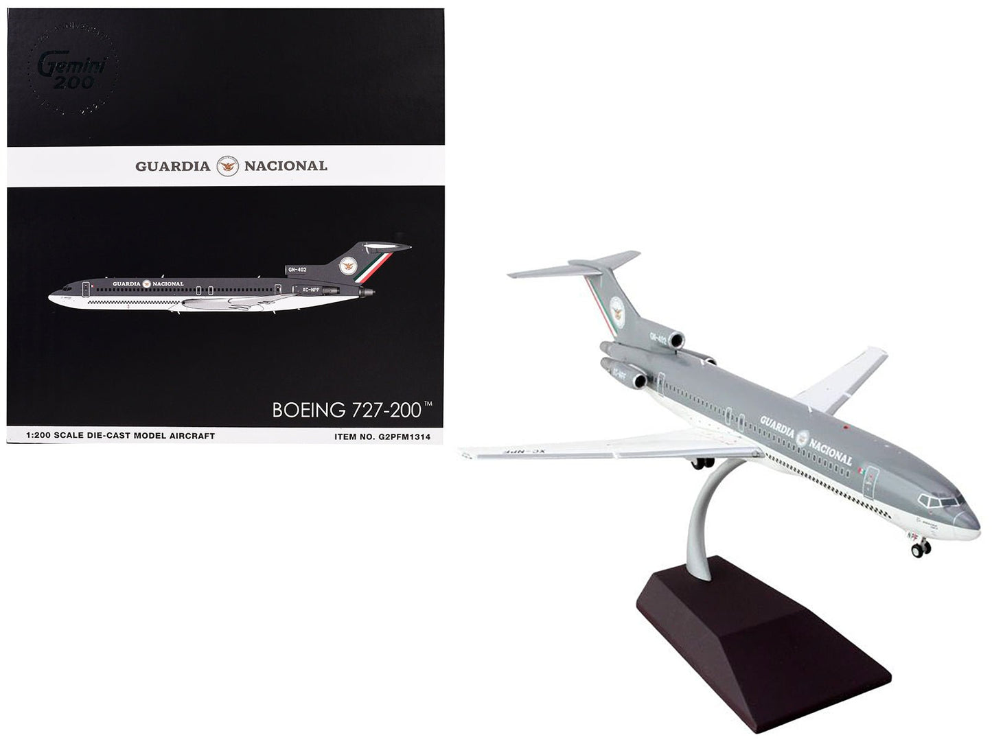 Boeing 727-200 Commercial Aircraft "Guardia Nacional (Mexican National Guard)" (XC-NPF) Gray and White "Gemini 200" Series 1/200 Diecast Model Airplane by GeminiJets  free shipping USA