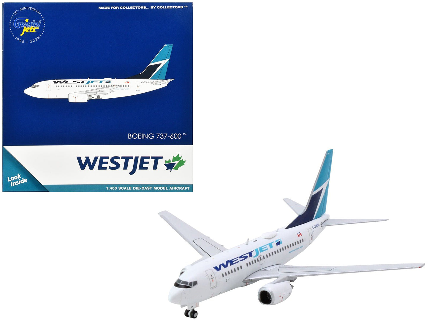 Boeing 737-600 Commercial Aircraft "Westjet Airlines" (C-GWSL) White with Blue Tail 1/400 Diecast Model Airplane by GeminiJets  free shipping USA