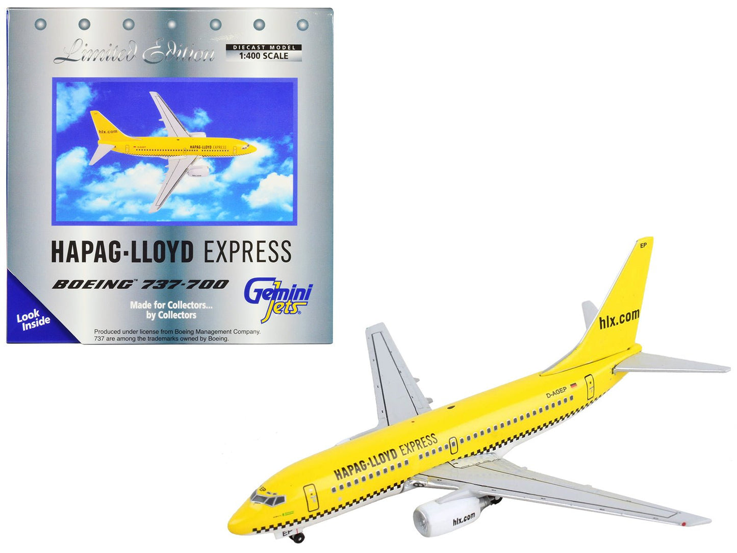 Boeing 737-700 Commercial Aircraft "Hapag-Lloyd" Yellow 1/400 Diecast Model Airplane by GeminiJets  free shipping USA