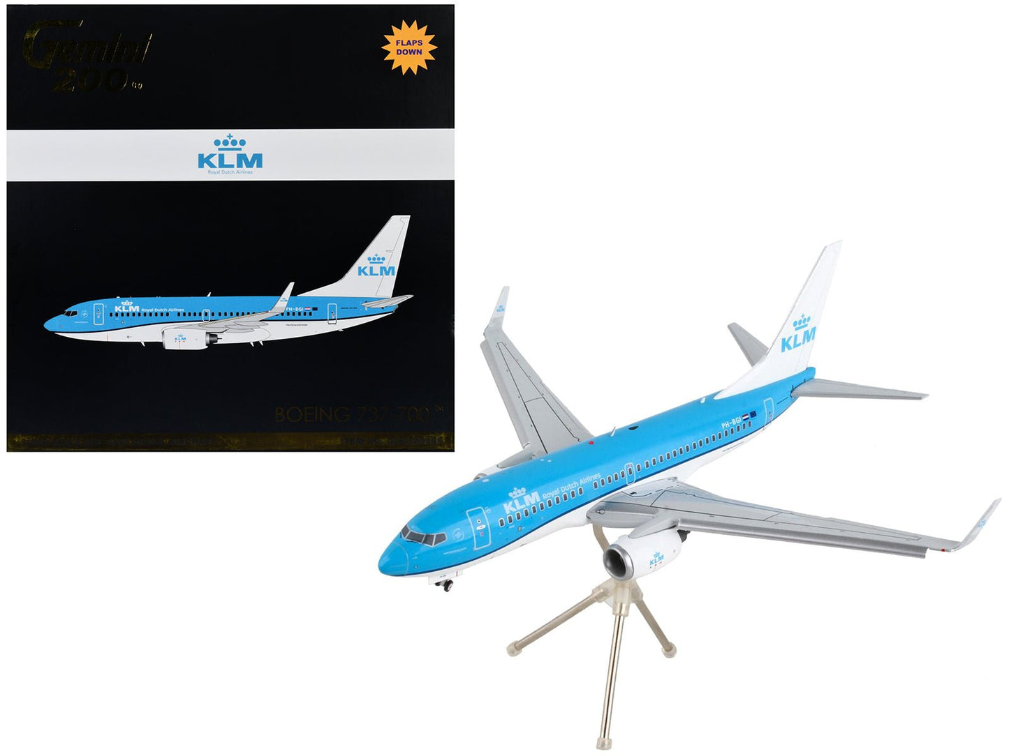 Boeing 737-700 Commercial Aircraft with Flaps Down "KLM Royal Dutch Airlines" Blue with White Tail "Gemini 200" Series 1/200 Diecast Model Airplane by GeminiJets  free shipping USA