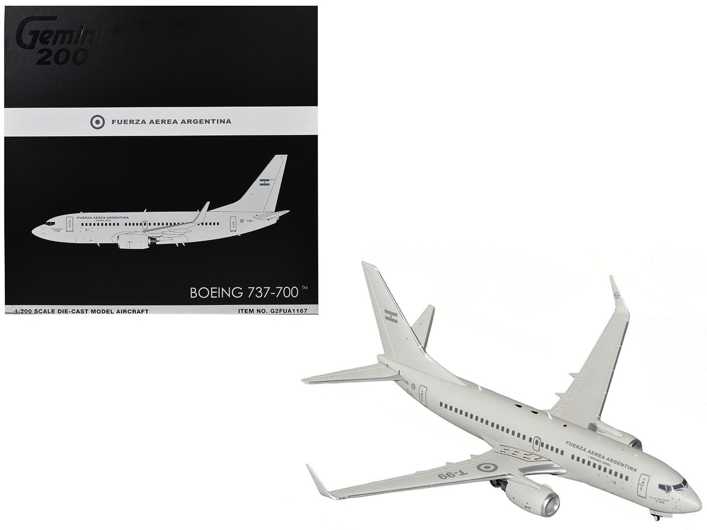 Boeing 737-700 Transport Aircraft "Fuerza Aerea Argentina (Air Force)" (T-99) Gray "Gemini 200" Series 1/200 Diecast Model Airplane by GeminiJets  free shipping USA