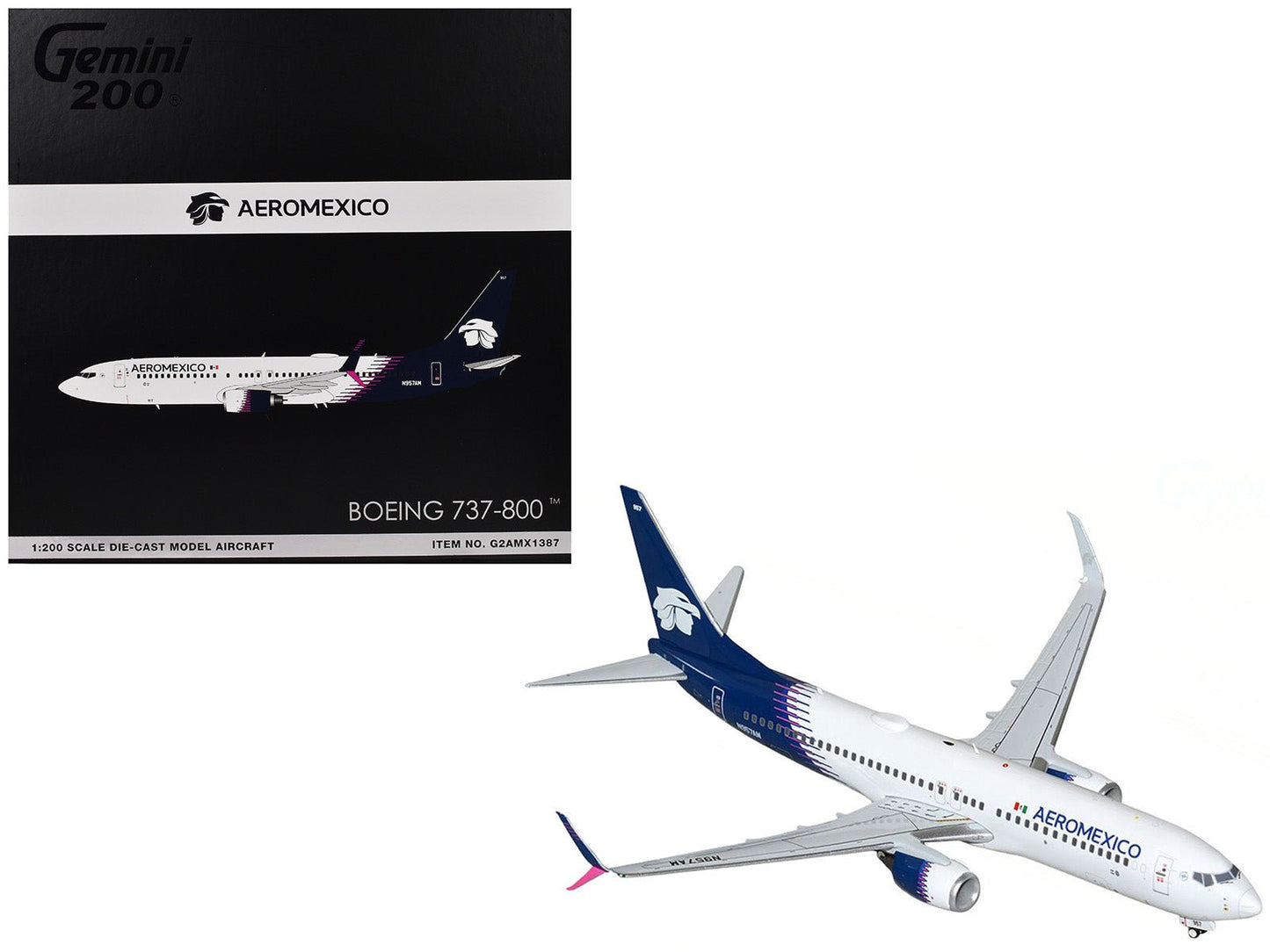 Boeing 737-800 Commercial Aircraft "AeroMexico" (N957AM) White with Dark Blue Tail "Gemini 200" Series 1/200 Diecast Model Airplane by GeminiJets  free shipping USA