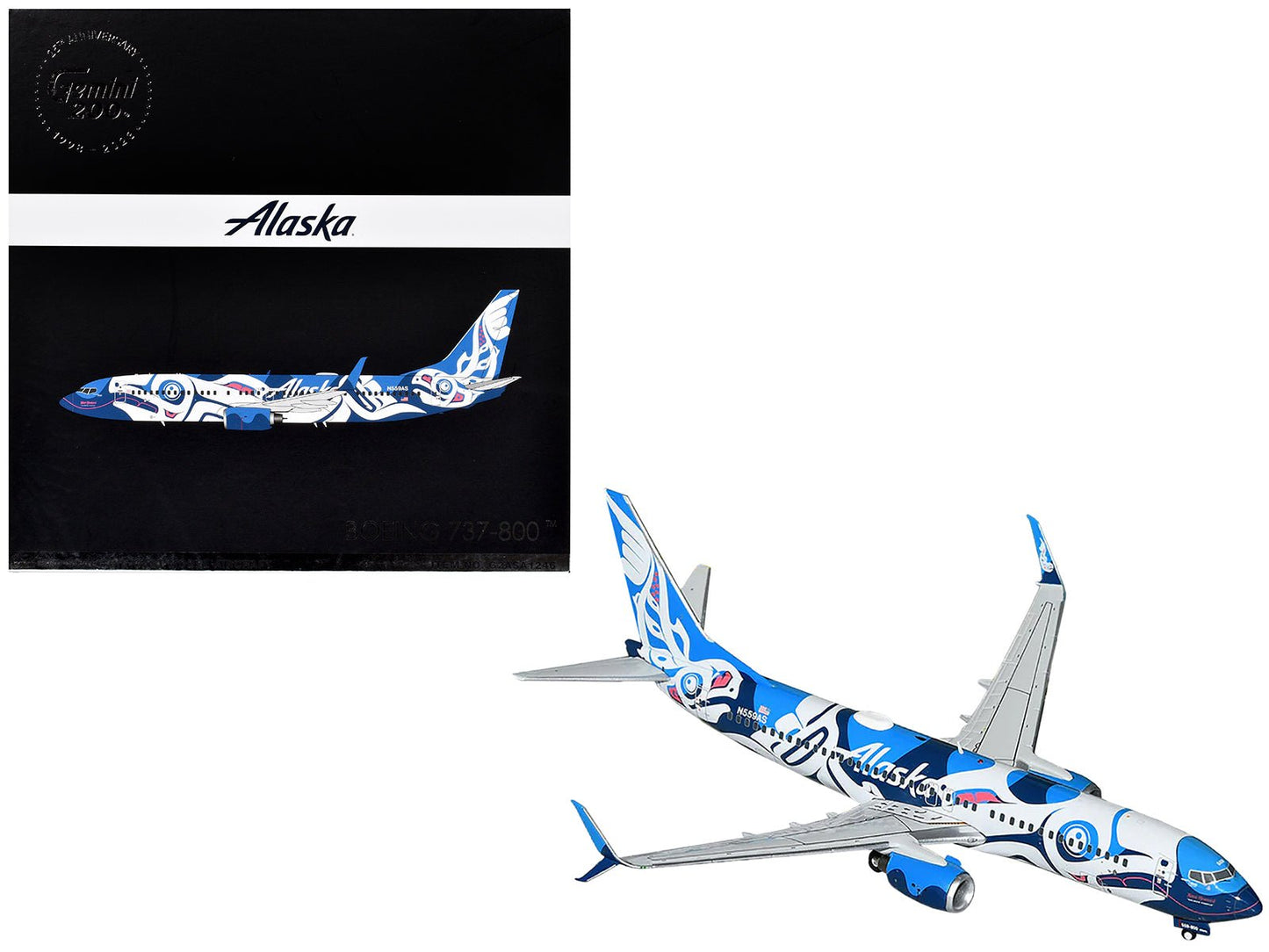 Boeing 737-800 Commercial Aircraft "Alaska Airlines" (N559AS) Salmon People Livery "Gemini 200" Series 1/200 Diecast Model Airplane by GeminiJets  free shipping USA