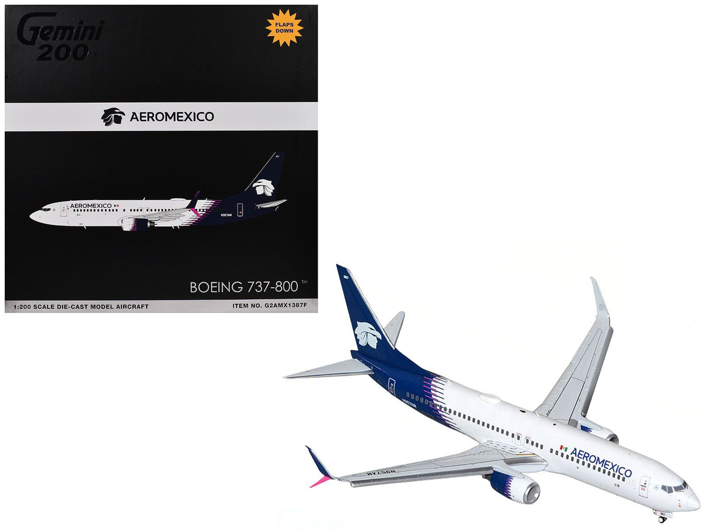 Boeing 737-800 Commercial Aircraft with Flaps Down "AeroMexico" (N957AM) White with Dark Blue Tail "Gemini 200" Series 1/200 Diecast Model Airplane by GeminiJets  free shipping USA