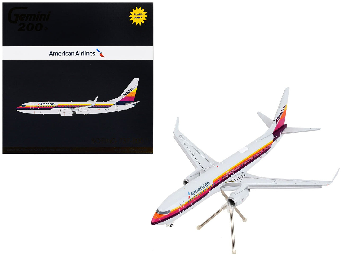 Boeing 737-800 Commercial Aircraft with Flaps Down "American Airlines - AirCal" Gray with Stripes "Gemini 200" Series 1/200 Diecast Model Airplane by GeminiJets  free shipping USA