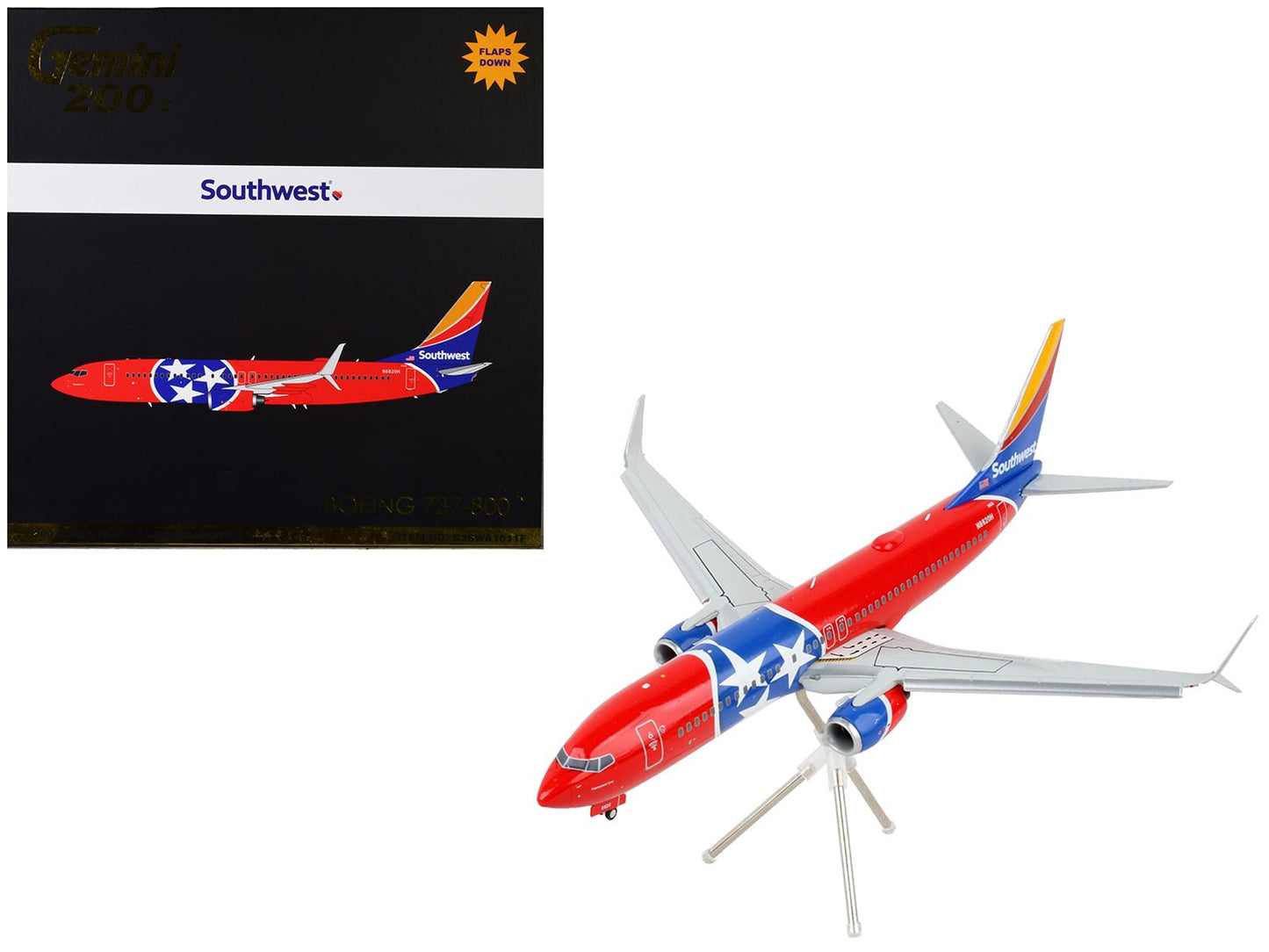 Boeing 737-800 Commercial Aircraft with Flaps Down "Southwest Airlines - Tennessee One" Tennessee Flag Livery "Gemini 200" Series 1/200 Diecast Model Airplane by GeminiJets  free shipping USA
