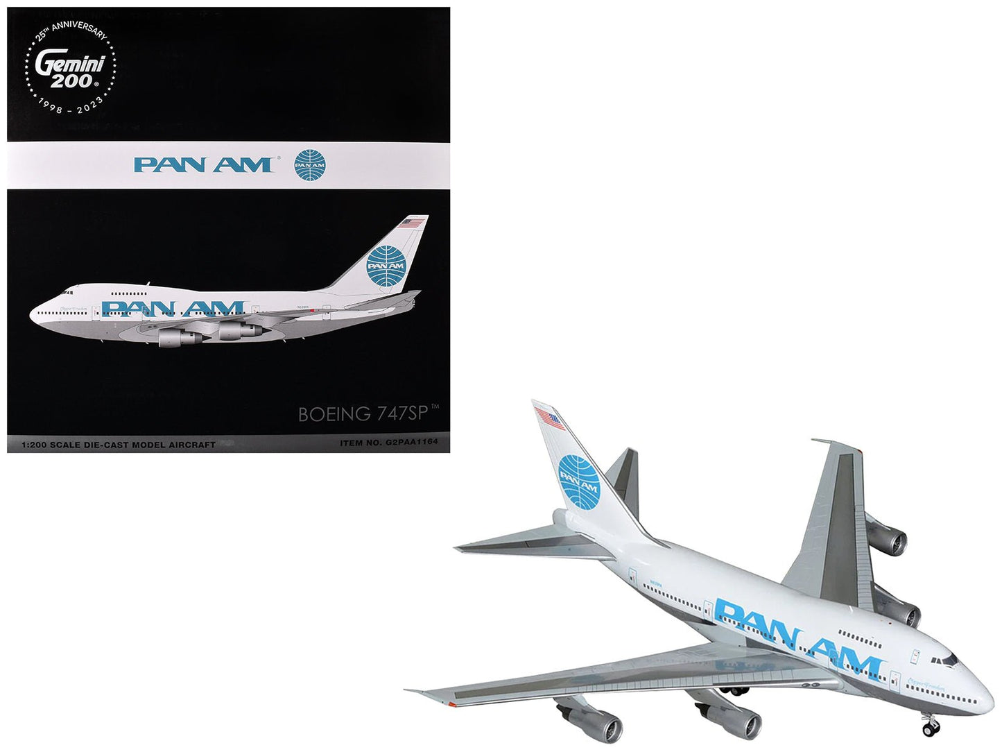 Boeing 747SP Commercial Aircraft "Pan American Airways" (N531PA) White with Blue Tail Graphics "Gemini 200" Series 1/200 Diecast Model Airplane by GeminiJets  free shipping USA