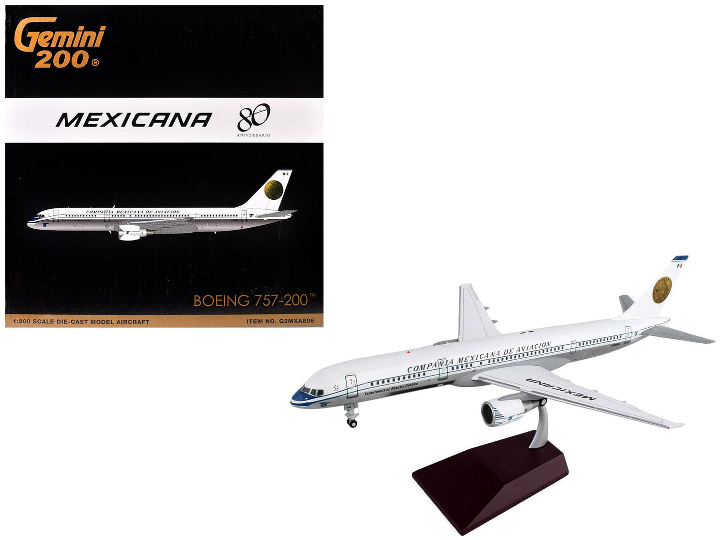 Boeing 757-200 Commercial Aircraft "Mexicana Retro Livery" (N380RM) White with Tail Graphics "Gemini 200" Series 1/200 Diecast Model Airplane by GeminiJets  free shipping USA