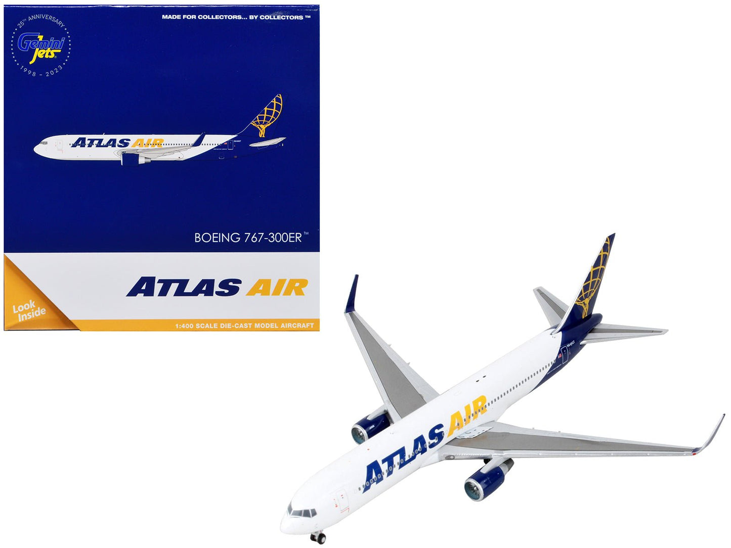 Boeing 767-300ER Commercial Aircraft "Atlas Air" White and Blue 1/400 Diecast Model Airplane by GeminiJets  free shipping USA