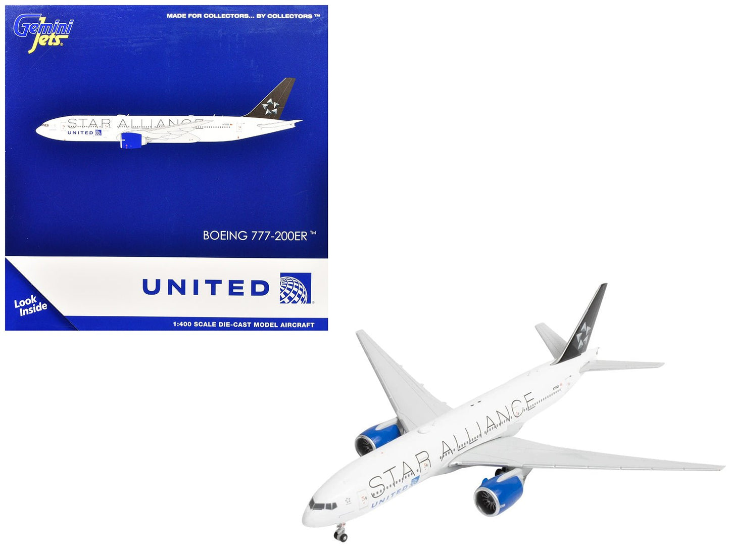Boeing 777-200ER Commercial Aircraft "United Airlines Star Alliance" (N77022) White with Black Tail 1/400 Diecast Model Airplane by GeminiJets  free shipping USA