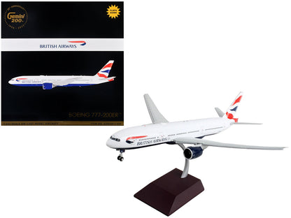 Boeing 777-200ER Commercial Aircraft with Flaps Down "British Airways" White with Striped Tail "Gemini 200" Series 1/200 Diecast Model Airplane by GeminiJets  free shipping USA