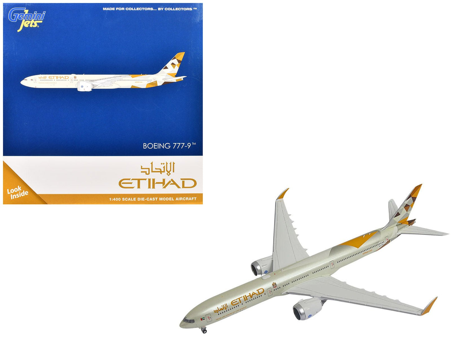 Boeing 777-9 Commercial Aircraft "Etihad Airways" (A6-FAA) Beige with Tail Graphics 1/400 Diecast Model Airplane by GeminiJets  free shipping USA