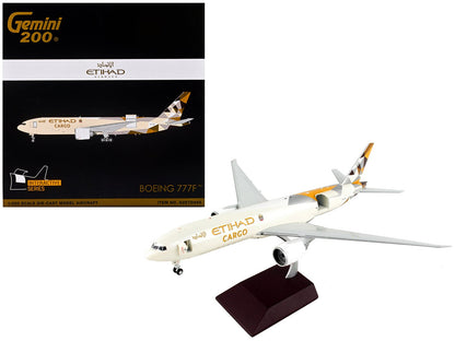 Boeing 777F Commercial Aircraft "Etihad Airways Cargo" Beige with Tail Graphics "Gemini 200 - Interactive" Series 1/200 Diecast Model Airplane by GeminiJets  free shipping USA
