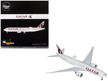 Boeing 777F Commercial Aircraft "Qatar Cargo" (A7-BFT) Gray with Tail Graphics "Gemini 200 - Interactive" Series 1/200 Diecast Model Airplane by GeminiJets  free shipping USA