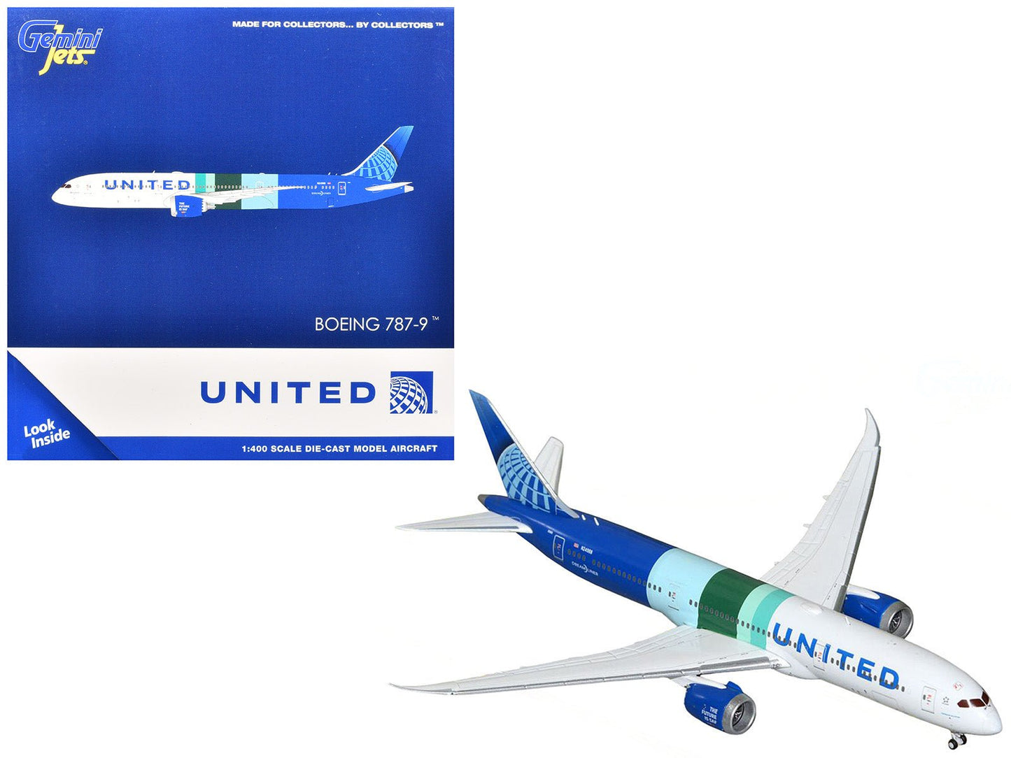 Boeing 787-9 Commercial Aircraft "United Airlines - The Future is SAF" (N24988) White and Blue with Stripes 1/400 Diecast Model Airplane by GeminiJets  free shipping USA