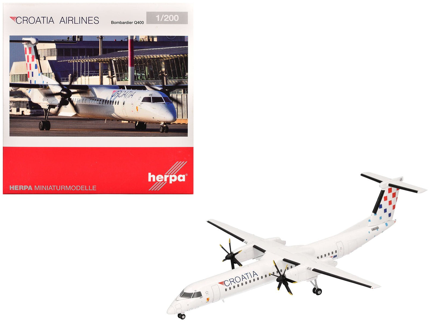 Bombardier Q400 Commercial Aircraft "Croatia Airlines" (9A-CQE) White with Tail Graphics 1/200 Diecast Model Airplane by Herpa  free shipping USA