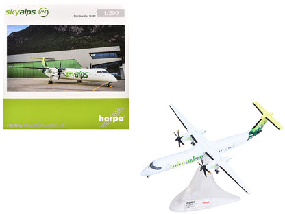 Bombardier Q400 Commercial Aircraft "Sky Alps" (9H-PAUL) White with Green Tail Graphics 1/200 Diecast Model by Herpa  free shipping USA