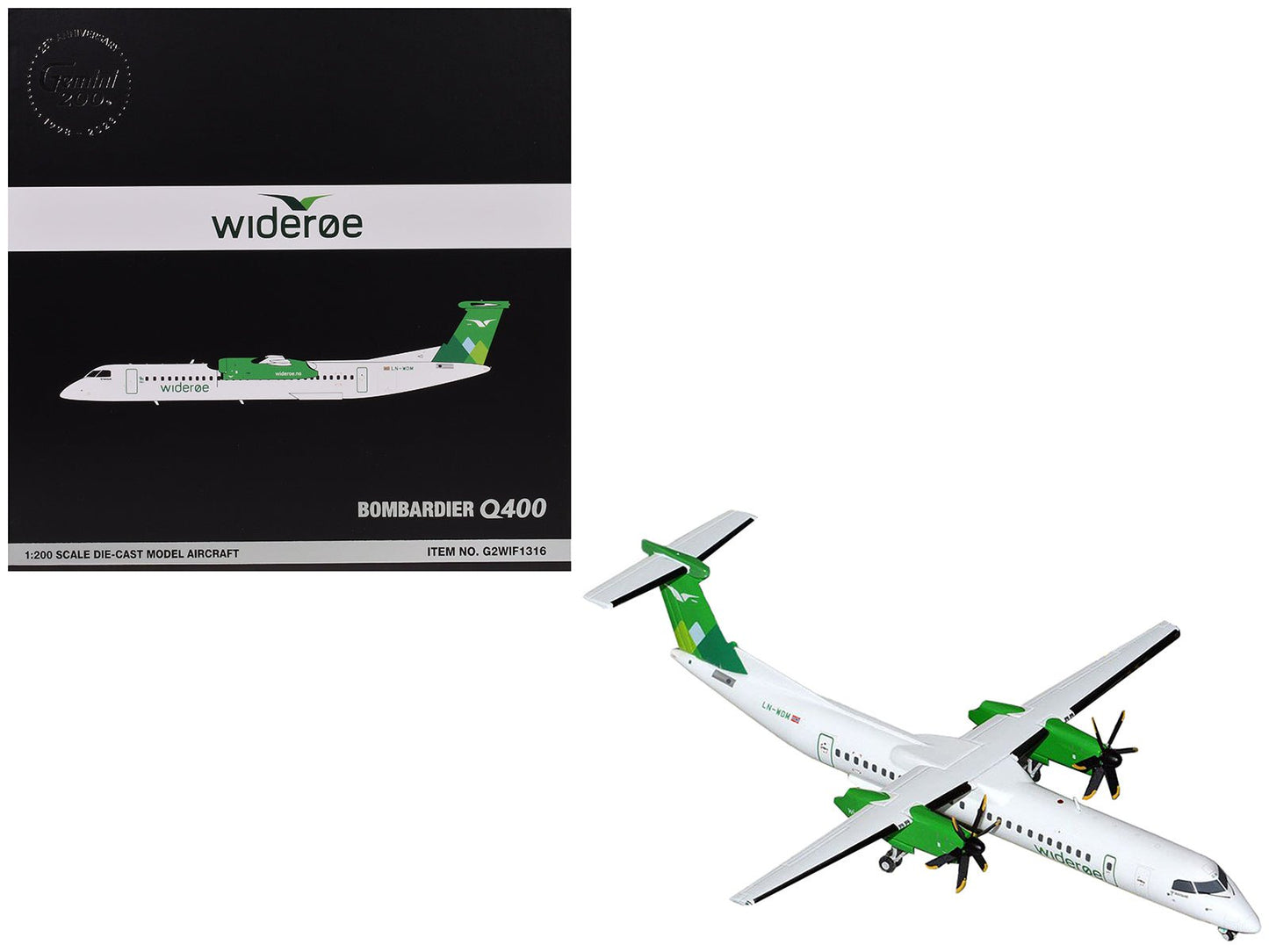Bombardier Q400 Commercial Aircraft "Wideroe" (LN-WDM) White with Green Tail "Gemini 200" Series 1/200 Diecast Model Airplane by GeminiJets  free shipping USA
