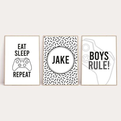Personalised Name Gamer Eat Sleep Game Repeat Children's Wall Decor Set Of 3 Prints by WinsterCreations™ Official Store