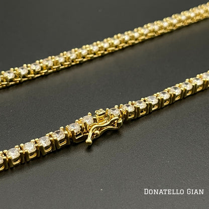 14K Yellow Gold Plated Round Tennis Necklace 3MM, 16 Inch, Crystal Tennis Necklace, Choker Necklace For Men And Women by Donatello Gian