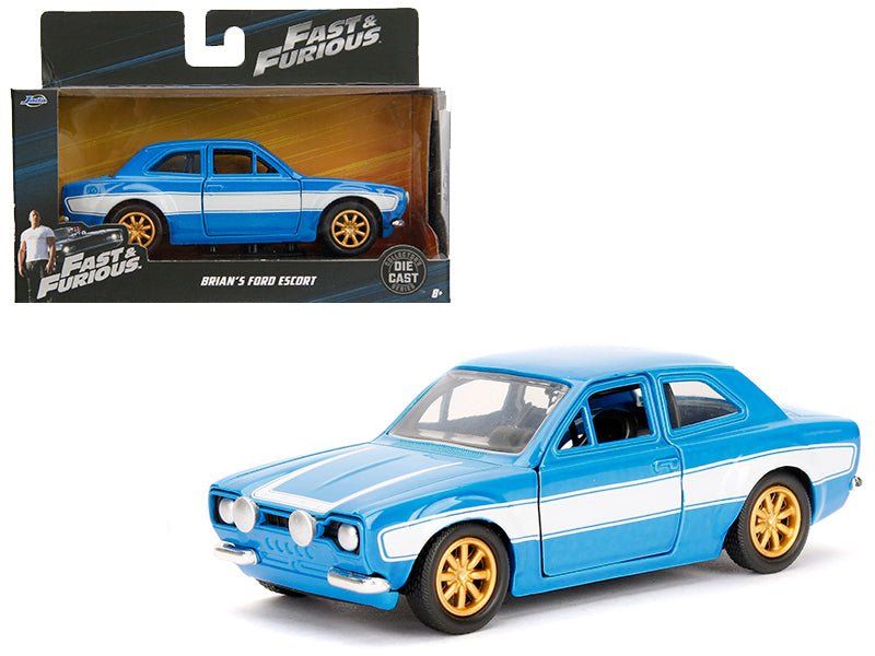 Brian's Ford Escort Light Blue with White Stripes "Fast & Furious" Movie 1/32 Diecast Model Car by Jada  free shipping USA