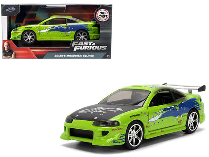 Brian's Mitsubishi Eclipse Green with Graphics (Damaged Version) "The Fast and the Furious" (2001) Movie "Fast & Furious" Series 1/32 Diecast Model Car by Jada  free shipping USA