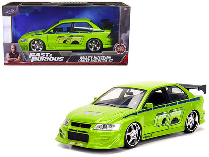 Brian's Mitsubishi Lancer Evolution VII Green with Graphics "Fast & Furious" Movie 1/24 Diecast Model Car by Jada  free shipping USA
