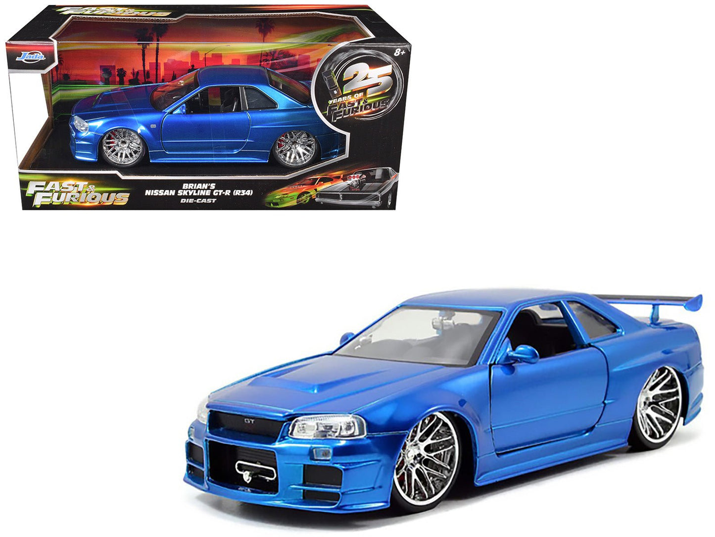 Brian's Nissan GTR Skyline R34 RHD (Right Hand Drive) Blue "Fast & Furious" Movie 1/24 Diecast Model Car by Jada  free shipping USA