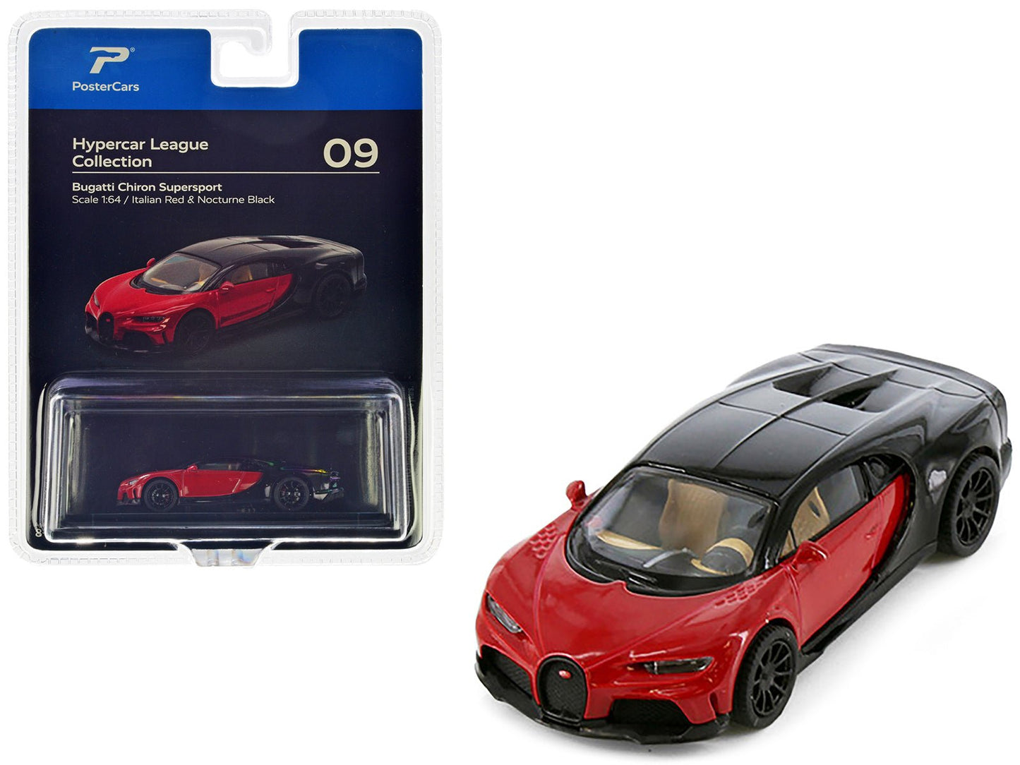 Bugatti Chiron Supersport Italian Red and Nocturne Black "Hypercar League Collection" 1/64 Diecast Model Car by PosterCars  free shipping USA