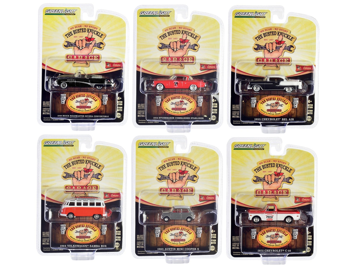 "Busted Knuckle Garage" Series 2 6 piece Set 1/64 Diecast Model Cars by Greenlight  free shipping USA