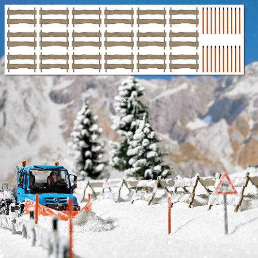 Busch 1120 HO Scale Snow Fences and Snow Marker Poles -- Laser-Cut Wood Kit