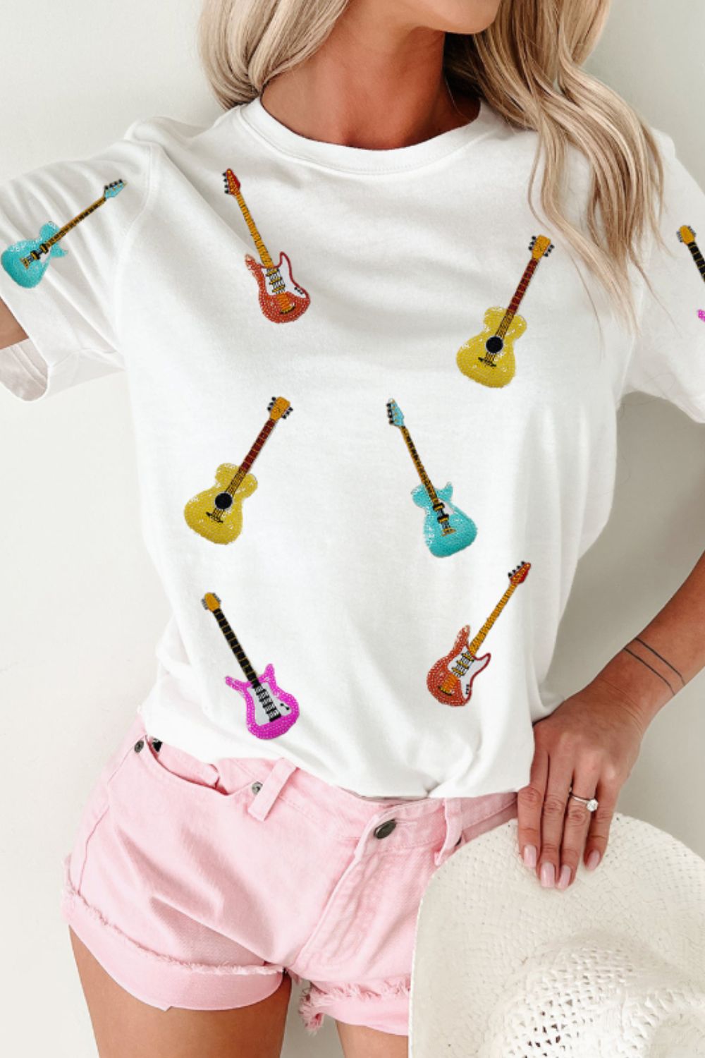 Guitar Crew Neck Short Sleeve T-Shirt