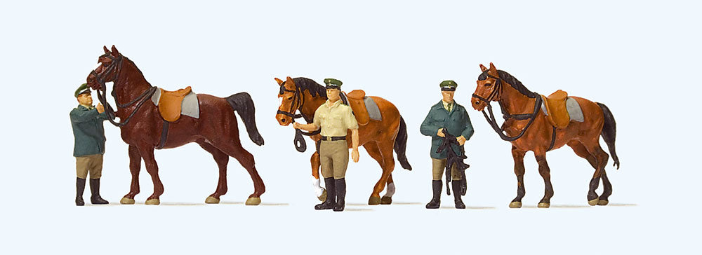 Preiser 10583 HO Standing German Police with Horses Figures