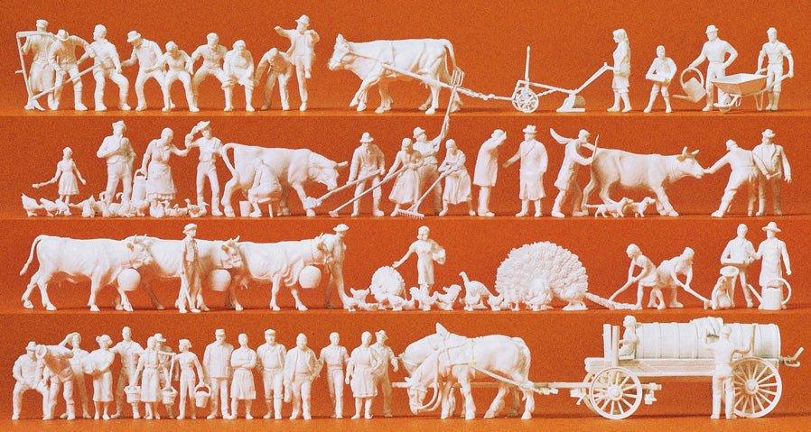 Preiser 16354 HO Scale Country Figures & Animals Kit, 52+50